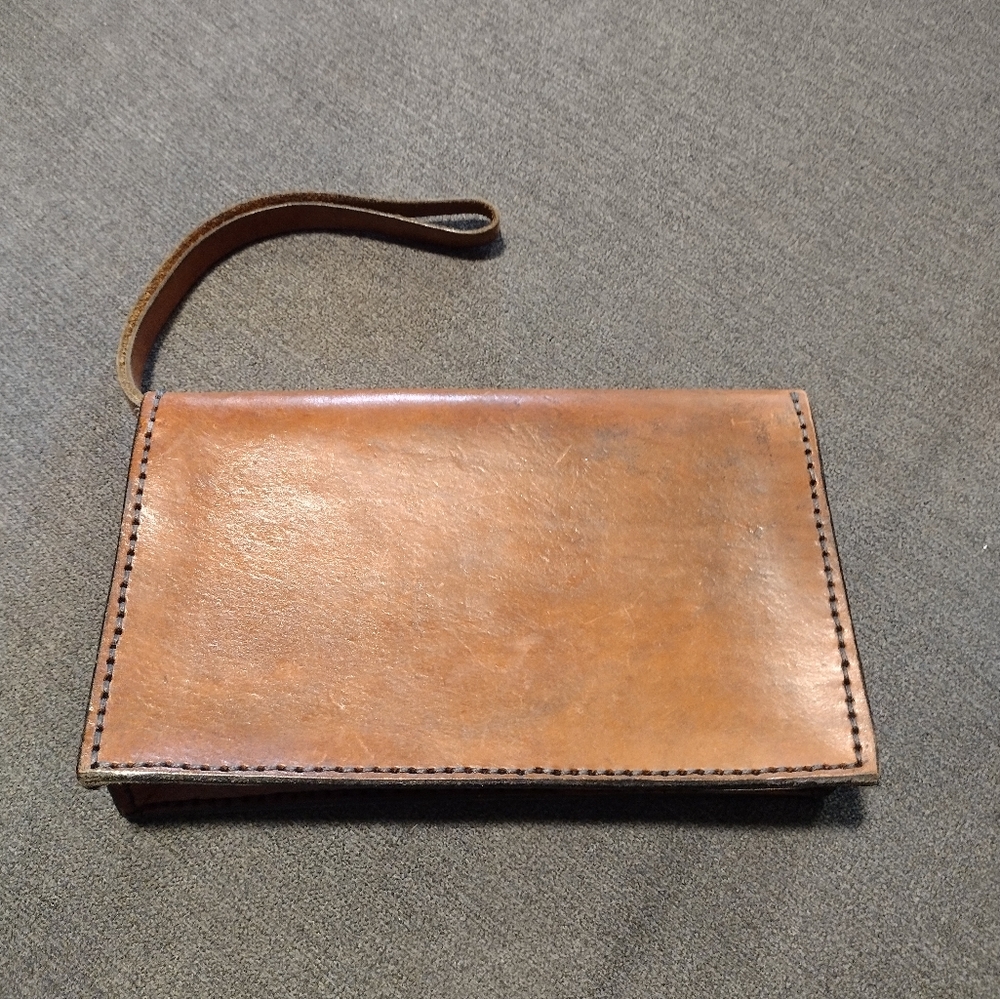 Classic Brown Leather Wristlet Clutch - Picture 6 of 11